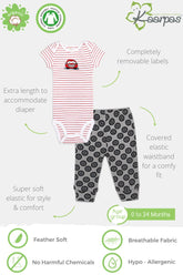2-Piece Car and the Wheels print Onesie/Bodysuit Pant Set - (Red & Grey)